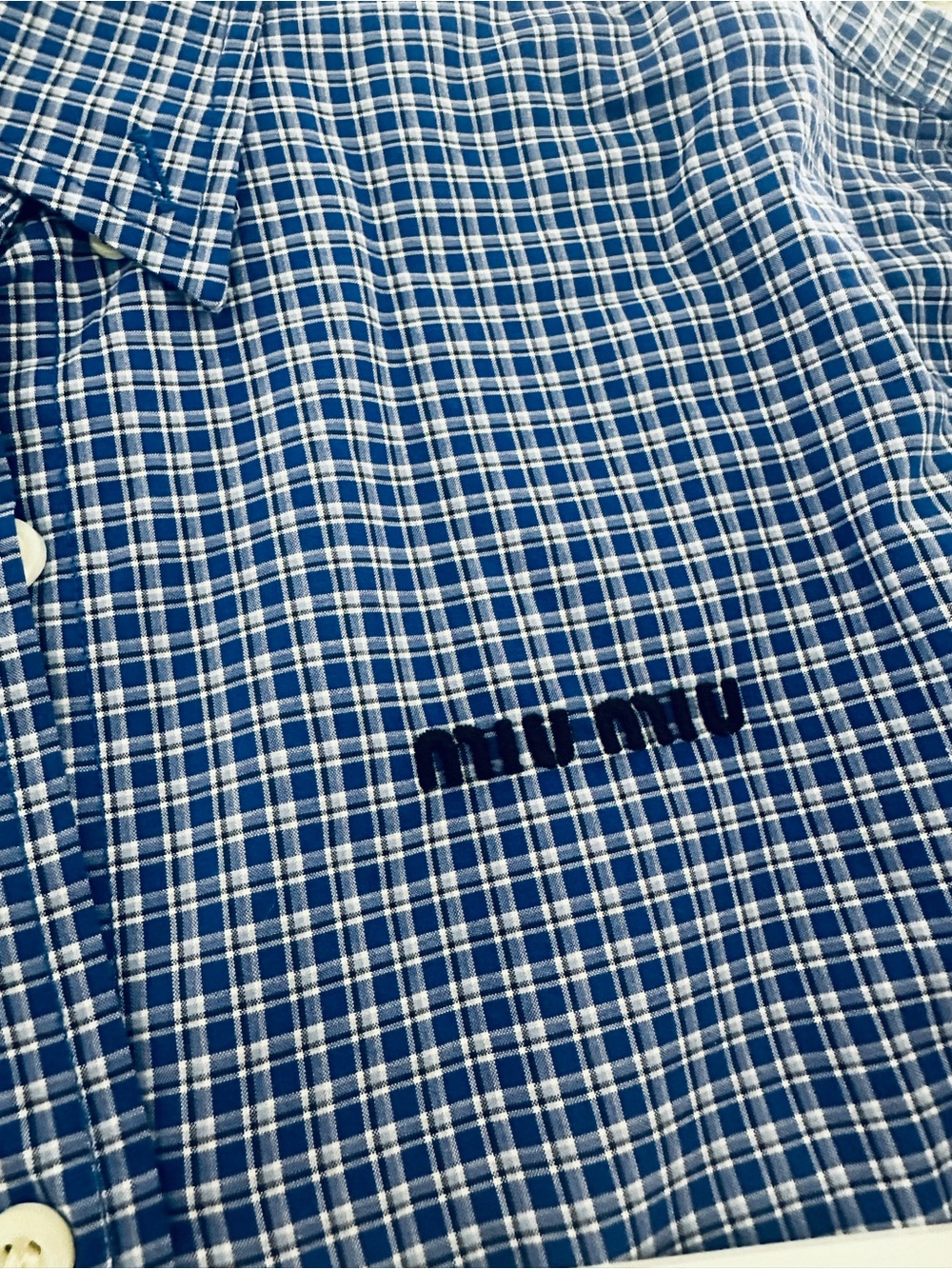 Miu Miu Blue Check Button-Down Women’s Shirt Size 38 NWT 100% Authentic - Picture 3 of 6